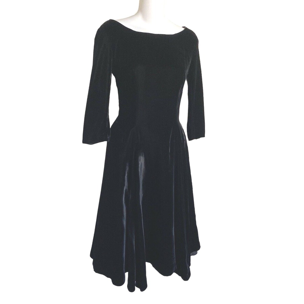 VINTAGE• RARE• ANNE‎ FOGARTY BLACK VELVET DRESS Goth Victorian Edwardian sz XS S